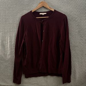 LOFT Burgundy Crewneck Cardigan XL | Dark Academia Wine Red Button Down Sweater